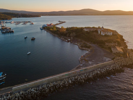 Aerial view of Black sea Coast near town of Sozopol, Burgas Region, Bulgaria
