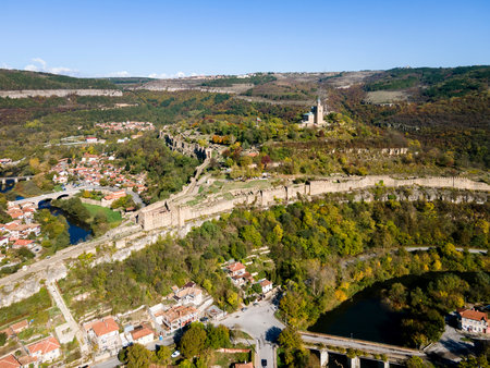 Amazing Aerial view of city of Veliko Tarnovo, Bulgariaの写真素材