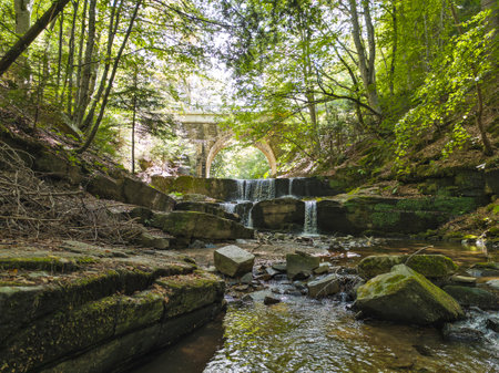 Panorama of Sitovo waterfall at Rhodopes Mountain, Plovdiv region, Bulgariaの写真素材