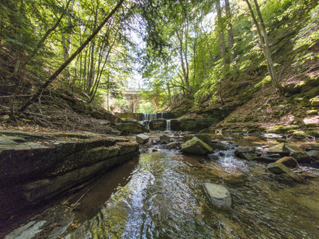 Panorama of Sitovo waterfall at Rhodopes Mountain, Plovdiv region, Bulgariaの写真素材