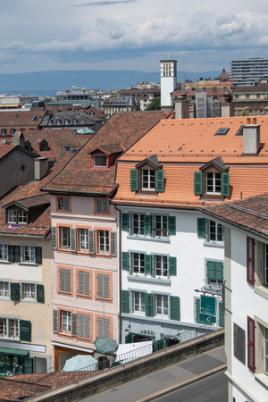 Panorama of old town of city of Lausanne, Canton of Vaud, Switzerlandの写真素材