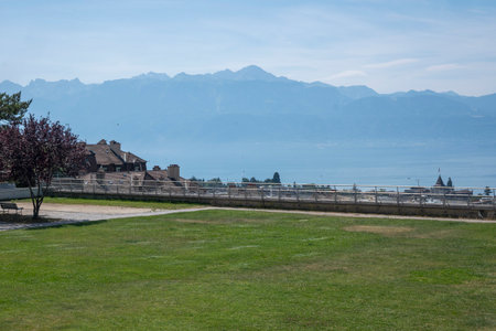 Panorama of city of Lausanne, Canton of Vaud, Switzerlandの写真素材