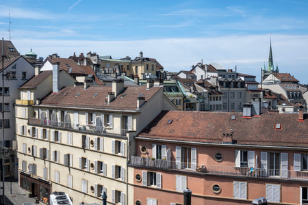Panorama of old town of city of Lausanne, Canton of Vaud, Switzerlandの写真素材