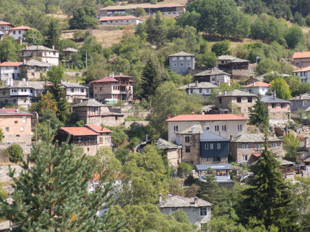 Panorama of Village of Sitovo with Authentic nineteenth century houses, Plovdiv Region, Bulgariaの写真素材