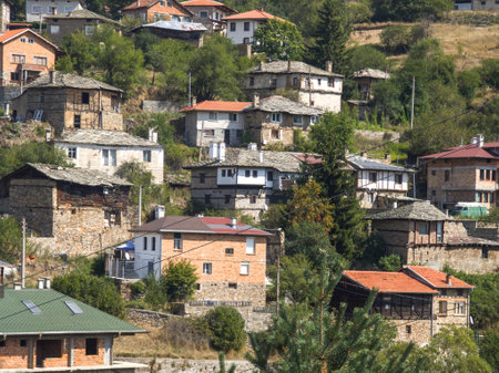 Panorama of Village of Sitovo with Authentic nineteenth century houses, Plovdiv Region, Bulgariaの写真素材