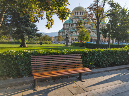 SOFIA, BULGARIA - SEPTEMBER 12, 2024:  Amazing view of Cathedral Saint Alexander Nevski in Sofia, Bulgariaの写真素材