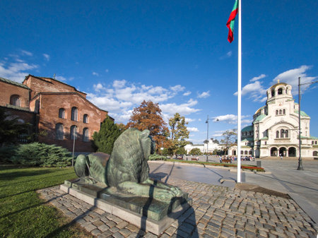 SOFIA, BULGARIA - SEPTEMBER 12, 2024:  Amazing view of Cathedral Saint Alexander Nevski in Sofia, Bulgariaの写真素材