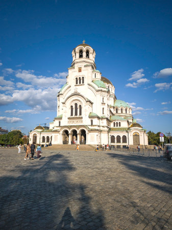 SOFIA, BULGARIA - SEPTEMBER 12, 2024:  Amazing view of Cathedral Saint Alexander Nevski in Sofia, Bulgariaの写真素材