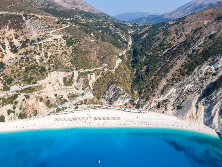 Amazing view of Myrtos Beach, Cephalonia, Ionian Islands, Greeceの写真素材