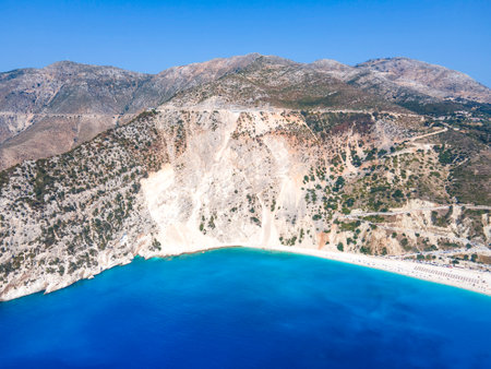Amazing view of Myrtos Beach, Cephalonia, Ionian Islands, Greeceの写真素材