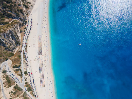Amazing view of Myrtos Beach, Cephalonia, Ionian Islands, Greeceの写真素材