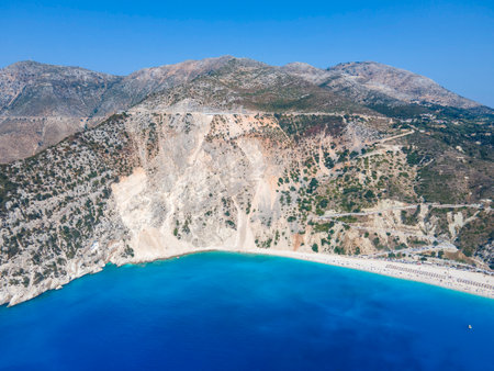 Amazing view of Myrtos Beach, Cephalonia, Ionian Islands, Greeceの写真素材