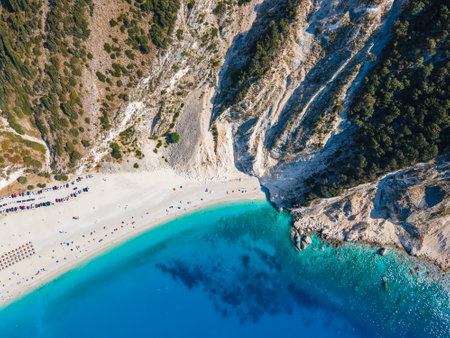 Amazing view of Myrtos Beach, Cephalonia, Ionian Islands, Greeceの写真素材
