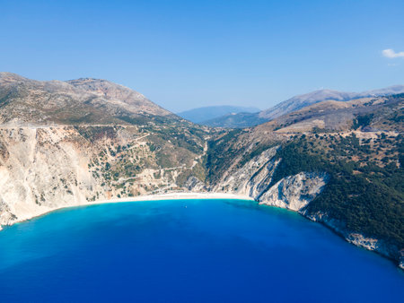 Amazing view of Myrtos Beach, Cephalonia, Ionian Islands, Greeceの写真素材