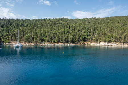 Amazing view of Foki Fiskardo Beach, Cephalonia, Ionian Islands, Greeceの写真素材