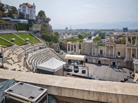 Ruins of Ancient Roman theatre of Philippopolis in city of Plovdiv, Bulgariaの写真素材
