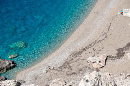 Amazing view of Platia Ammos Beach, Cephalonia, Ionian Islands, Greeceの写真素材