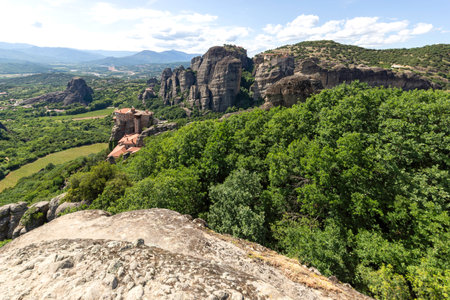 Amazing Panoramic view of Meteora Monasteries, Thessaly, Greeceの写真素材