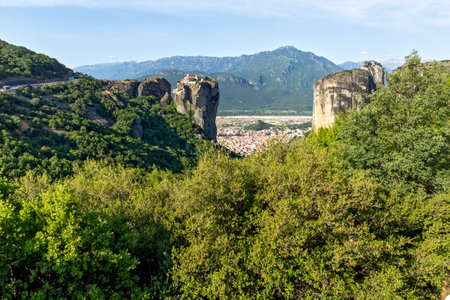 Amazing Panoramic view of Meteora Monasteries, Thessaly, Greeceの写真素材
