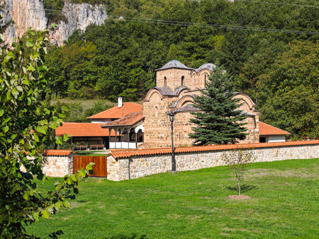 Amazing view of Medieval Poganovo Monastery of St. John Theologian, Serbiaの写真素材