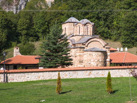 Amazing view of Medieval Poganovo Monastery of St. John Theologian, Serbiaの写真素材