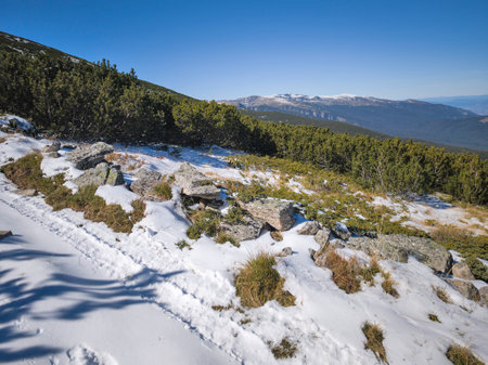 Amazing Autumn landscape of Rila Mountain near Mechit and Popova Kapa peaks, Bulgariaの写真素材