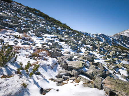 Amazing Autumn landscape of Rila Mountain near Mechit and Popova Kapa peaks, Bulgariaの写真素材