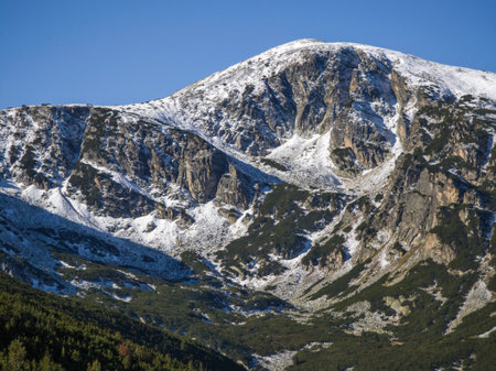Amazing Autumn landscape of Rila Mountain near Mechit and Popova Kapa peaks, Bulgaria