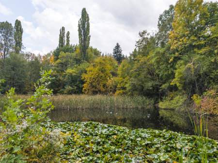 Amazing Autumn view of South Park in city of Sofia, Bulgariaの写真素材