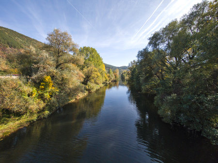 Autumn Landscape of Iskar river near Pancharevo lake, Sofia city Region, Bulgariaの写真素材