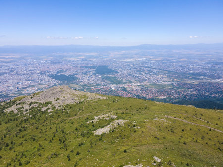 Amazing Aerial view of Vitosha Mountain near Kamen Del Peak, Bulgariaの写真素材