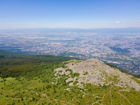 Amazing Aerial view of Vitosha Mountain near Kamen Del Peak, Bulgariaの写真素材