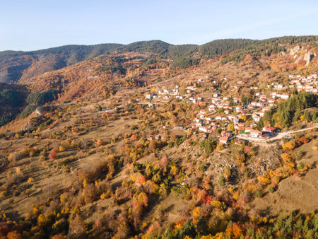 Amazing Aerial Autumn view of Rhodope mountain near village of Borovo, Plovdiv Region, Bulgaria