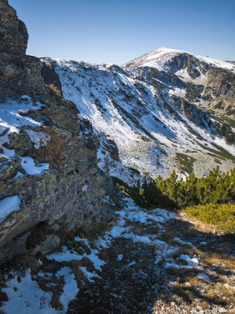 Amazing Autumn landscape of Rila Mountain near Mechit and Popova Kapa peaks, Bulgariaの写真素材