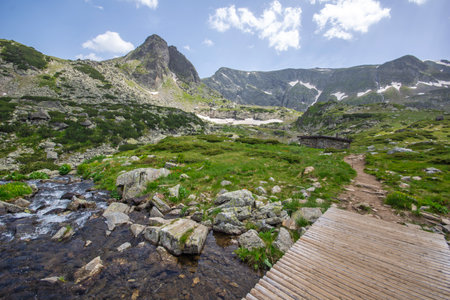 Amazing Panorama of Rila Mountain near The Seven Rila Lakes, Bulgariaの写真素材