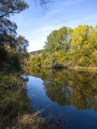 Autumn Landscape of Iskar river near Pancharevo lake, Sofia city Region, Bulgariaの写真素材