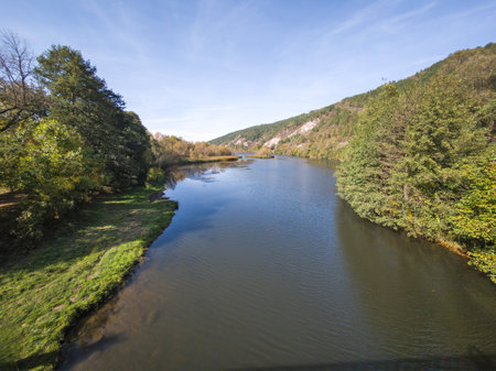 Autumn Landscape of Iskar river near Pancharevo lake, Sofia city Region, Bulgariaの写真素材