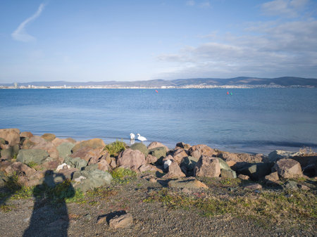 Amazing Panorama from Coastal street of old town of Nessebar, Burgas Region, Bulgariaの写真素材