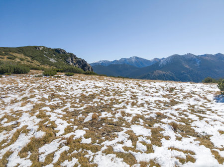 Amazing Autumn landscape of Rila Mountain near Mechit and Popova Kapa peaks, Bulgariaの写真素材