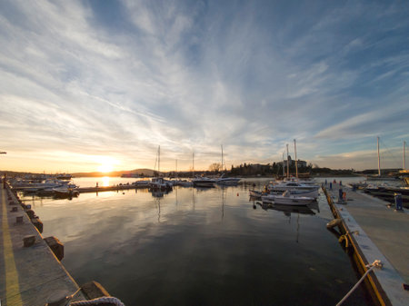 Amazing Sunset view of the port of Sozopol, Burgas Region, Bulgariaの写真素材
