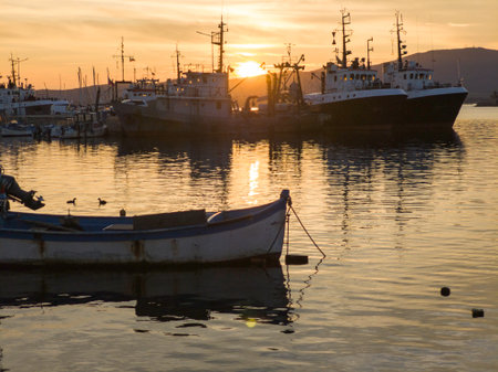 Amazing Sunset view of the port of Sozopol, Burgas Region, Bulgariaの写真素材