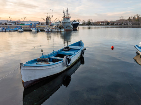 Amazing Sunset view of the port of Sozopol, Burgas Region, Bulgariaの写真素材