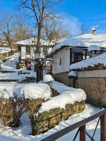Amazing Winter panorama of village of Bozhentsi, Gabrovo region, Bulgariaの写真素材