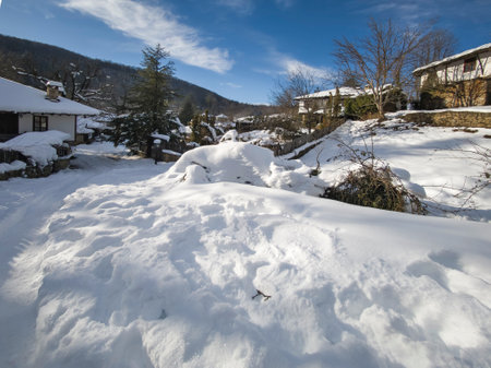 Amazing Winter view of village of Bozhentsi, Gabrovo region, Bulgariaの写真素材