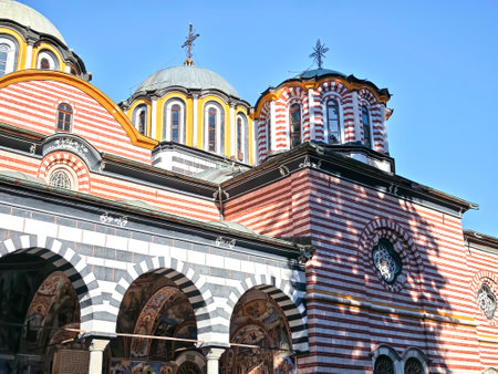 Autumn view of Orthodox Monastery of Saint Ivan (John) of Rila (Rila Monastery), Kyustendil Region, Bulgariaの写真素材