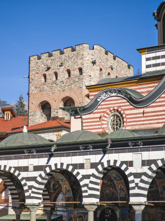 Autumn view of Orthodox Monastery of Saint Ivan (John) of Rila (Rila Monastery), Kyustendil Region, Bulgariaの写真素材