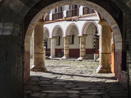 Autumn view of Orthodox Monastery of Saint Ivan (John) of Rila (Rila Monastery), Kyustendil Region, Bulgariaの写真素材