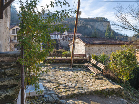 Typical street and old houses at town of Melnik, Blagoevgrad region, Bulgaria