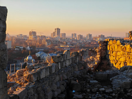Amazing Sunset panrama of Plovdiv city from Nebet Tepe hill, Bulgariaの写真素材