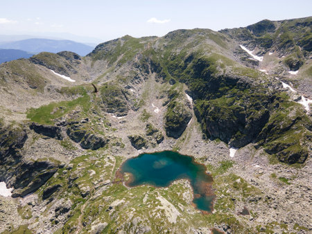 Aerial summer view of Rila Mountain near Malyovitsa peak, Bulgariaの写真素材